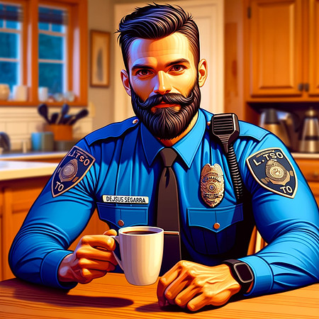 DALL·E 2023-12-16 17.28.48 - Adjust the previous animated image to a man with a styled beard and mustache, resembling the person in the provided personal photo. He is wearing a bl