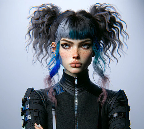 DALL·E 2024-01-02 09.59.49 - A full-body portrait of a young Caucasian woman with a cybergoth aesthetic in a strong and confident stance. She has unique, two-toned hair styled in